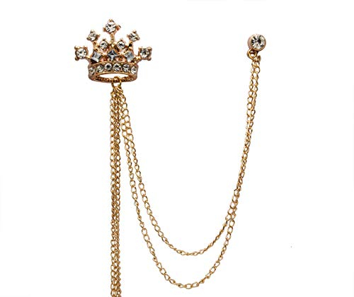 Knighthood Broche pour homme en pierre couronnée avec chaîne de suspension, manteau, costume, cadeau de mariage, fête, col de chemise, accessoires, Métal