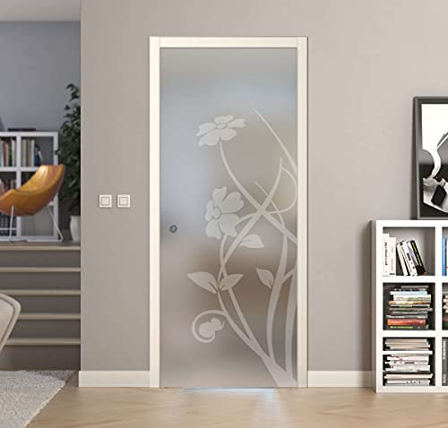 PORTA SCORREVOLE SCOMPARSA IN VETRO SATINATO CON DISEGNO 90X210 (DESTRA)
