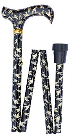 Design Faltstock SEESCHWALBE farbig, bunt, modisch, höhenverstellbar, Derbygriff, Leichtmetall, edler Messingring, Damen und Herren, Gummipuffer.