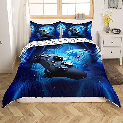 Homewish Spielen Bettwäsche-Set Jungen Teenager Spielzimmer Dekor Bettdecke Kinder Jugend Blau Gamepad Gedruckte Spieler Bettbezug Moderne Neuheit Videospiele Schlafzimmer Dekor Tagesdecke, 155X220