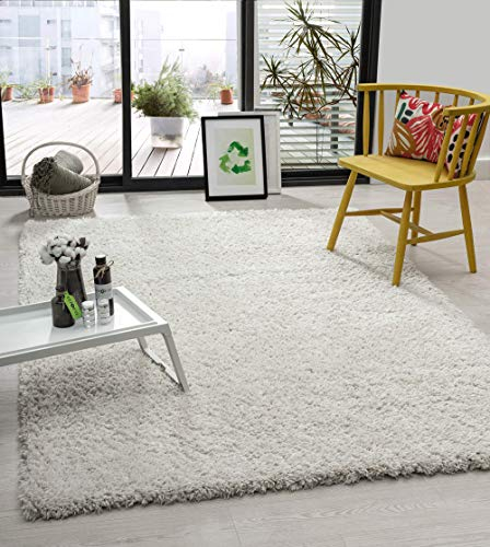 the carpet Green Velvet Wohnzimmer Öko Teppich, Hochflor besteht aus 100% recyceltem Polyester, Langflor, Luxuriöse Felloptik, Kuschelig Weich, Creme, 160 x 230 cm