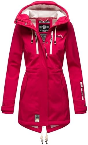 MARIKOO Damen Übergangsjacke Softshellmantel wasserdicht mit Kapuze Zimtzicke Fuchsia Gr. S