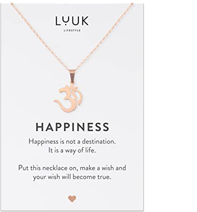 LUUK LIFESTYLE Edelstahl Halskette mit Anhänger für Damen, filigraner Schmuck, Glücksbringer, Freundschafts Kette, Geschenk für Frauen & Mädchen, Om I Goa, roségold
