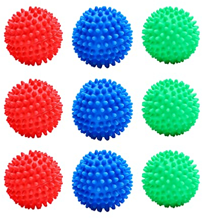 9 Stück Waschmaschinenbälle, Reinigung und Dekontamination, reduziert Verheddern, kann wiederverwendet werden, geeignet für Kleidung, Hose, 3 Farben (Blau, Grün, Rot)