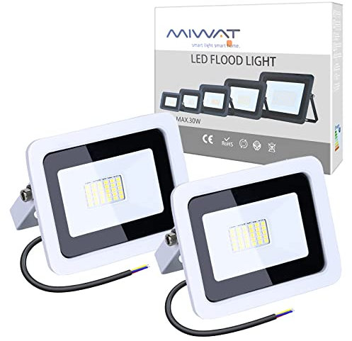 MIWATT Faretti a LED per esterni 30W luci a LED per esterni IP68 2500 lumen, Luce bianca fredda,parco, patio, giardino, garage,2 Pezzi