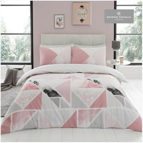 GC GAVENO CAVAILIA Printed Duvet Cover Sets, Reversible Bedding Bed Set, Polycotton Quilt Covers, Blake-Blush Pink, King (674436)