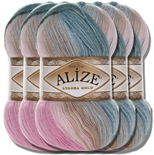 Alize 5x 100g Angora Gold Batik Premium Schurwolle mit Farbverlauf Wolle Strickgarn Baby Babywolle Akzente Accessoire zum Häkeln Stricken Kleidung (2970)