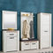Homestyle4u 2208, Garderobe Holz Eiche Weiß Flurgarderobe Garderobenschrank Komplettset mit Sitzbank Garderobenpaneel