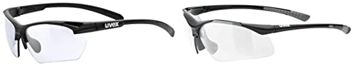 Uvex Unisex – Erwachsene, sportstyle 802 V small Sportbrille, selbsttönend, schmale Passform, black mat/smoke, one size & Unisex – Erwachsene, sportstyle 223 Sportbrille, black grey/clear, one size