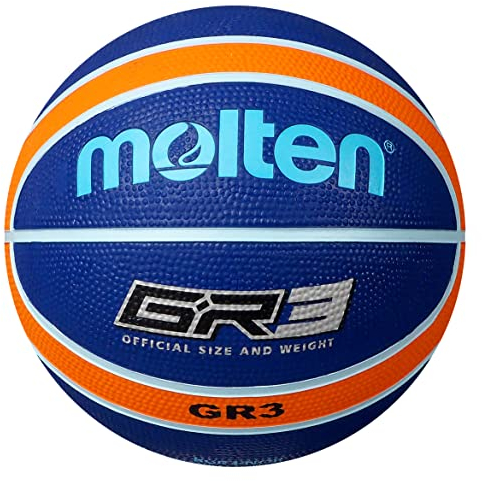 Molten GR Basketball, Indoor/Outdoor, Premium-Gummi, Größe 3, Schlagfarbe Blau/Orange, geeignet für Jungen im Alter von 3, 4, 5 und 6 Jahren und Mädchen ab 11 Jahren (BGR3-NOR)