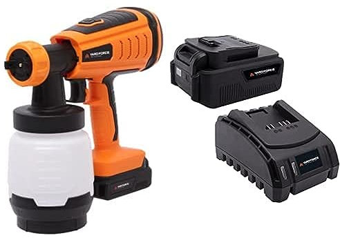 Yard Force Akku-Farbsprühgerät LP C06P mit 20V / 2,0 Ah Lithium Akku, bürstenloser Motor, 1000 ml Behälter, 2 Düsen, 700 ml/min max. Durchflussmenge, mit zusätzlich 20V / 4,0 Ah Akku & Ladegerät