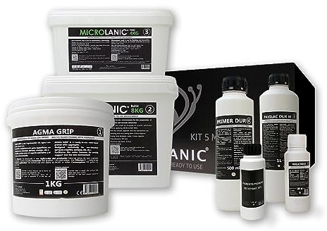 MICROLANIC - Kit Beton Ciré 5M² Prêt à l'Emploi - Surfaces Non Absorbantes SNA - Beton Ciré pour Murs et Sols Carrelage, Marbre, Terrazzo (GRIS 60%)