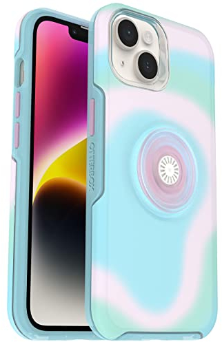 OtterBox iPhone 14 & iPhone 13 Otter + Pop Symmetry Series Clear Case – Glowing Aura (Pink), integrierte PopSockets PopGrip, schlanke, taschenfreundliche, erhöhte Kanten schützen Kamera & Bildschirm