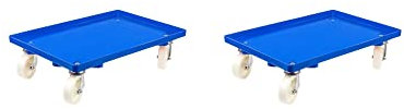 SparSet 2X Transportroller für Euroboxen 60x40cm mit Kunststoffräder blau | Geschlossenes Deck | 4 Lenkrollen | Traglast 300kg | Kistenroller Logistikroller Rollwagen Profi-Fahrgestell