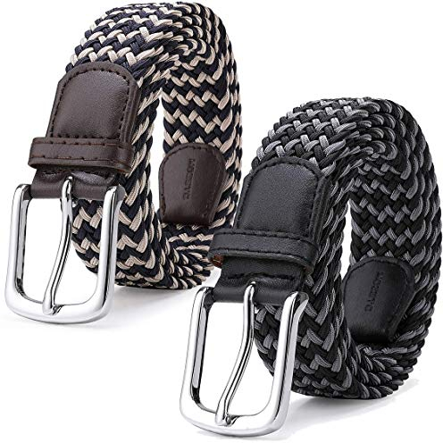 MOZETO 2 Stücke Stretchgürtel, Unisex Elastischer Flechtgürtel Stoffgürtel Flechtgürtel Geflochten Golfgürtel