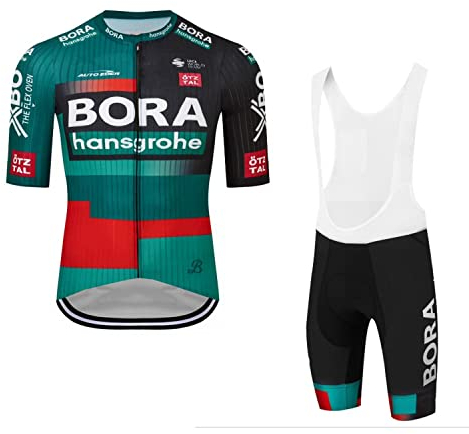 SGCIKER 2023 Herren Pro team BORAHansgrohe Radtrikot Set, Kurzarm Fahrrad bekleidung Lätzchen Kurzsets Gel Pad(L