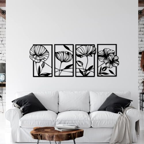 Blumenrahmen, Wanddekoration, Naturblatt, Metallbild, Wanddekoration, für Haus, Wohnzimmer, Schlafzimmer und Büro, Geschenkidee, Wanddekoration, aus Metall, Kunst Design (Schwarz, Total80 x 208 cm)