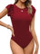 Missufe Damen Bodysuit Body Top Kurzarm Damen Elegant Rundhals Rüschen Top (Rot, Klien)
