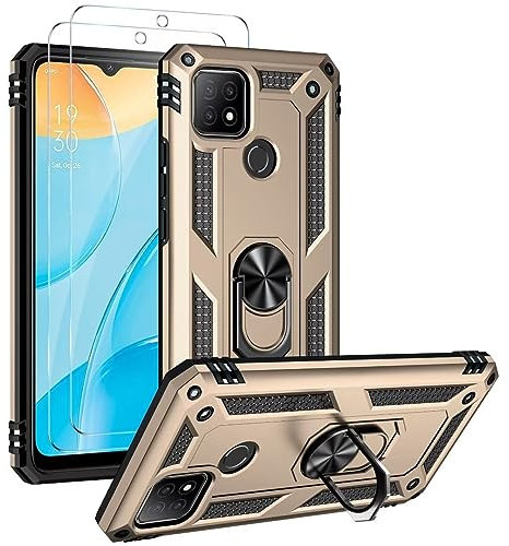 FMPCUON Coque pour Xiaomi Redmi 7A avec 2 Verre Trempé, Anneau Support Militaire Anti-Chute Renforcée Bumper Antichoc TPU Souple et PC Rigide Protection Etui Couleur Or