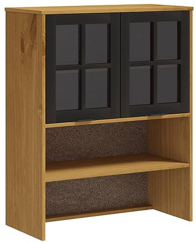 vidaXL Aufsatz für Highboard, Highboard-Oberteil mit Glastüren, Schrankaufsatz mit viel Stauraum, Sideboard-Aufsatz, Massivholz Kiefer