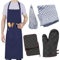 LEFUNDA® Grembiule da cucina impermeabile con 3 tasche regolabile, grembiule da barbecue con cinghie lunghe, grembiule da cucina per uomini e donne, cucina, ristorante, caffè, forno (nero), Blu (1
