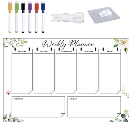 CENRF Acryl-Wochenplaner für die Wand, Wochenplaner, trocken abwischbar, Acryl, transparent, inklusive 6 farbigen Markern