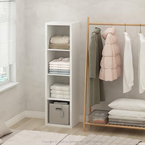Furinno Cubic Offenes Rückwand-Multifunktionsregal für Kleidung & Schrankaufbewahrung, 4-Fächer, Weiß