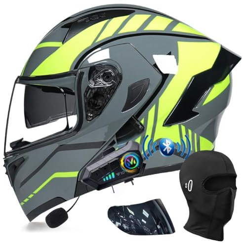 ACLFFSHOP Motorradhelm mit Bluetooth Klapphelm Modulare Helm, ECE Zertifiziert Integralhelm mit Doppelvisier, mit Eingebautem Mikrofon für Automatische Reaktion, für Erwachsene Frauen Männer