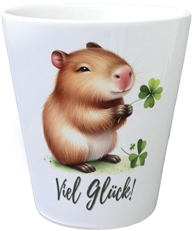 speecheese Capybara mit Kleeblatt Blumentopf mit Spruch Viel Glück niedliches süßes Tier Blumentopf Nager mit Kleeblatt Grünpflanze Glücksbringer