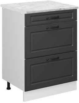 Vicco Schubladenschrank R-Line, Schubladenschrank für die Küche, Anthrazit Landhaus, 60 cm AP Marmor