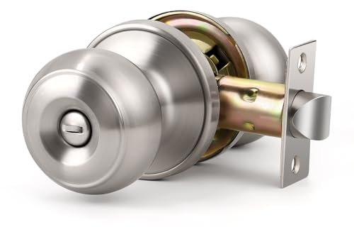 KNOBWELL Privacy Door Knob with Lock in Brushed Nickel Finish for Bedroom and Bathroom, Indoor Security Door Handle with Privacy Lock, Satin Nickel Interior Door Knobs