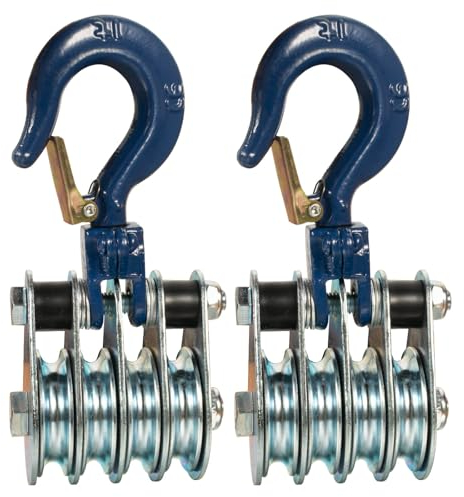 KCNOFNC 1 Ton Vierrädrige Umlenkrolle mit Kugellager und Haken, Umlenkrollen für 10mm Seile Stahlseil, für Forst Zubehör Seilzug Seilwinde 2 Stück