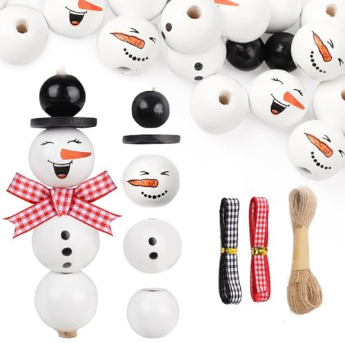 BETESSIN 10 Juegos Colgante Muñeco de Nieve de Navidad, 40pcs Cuentas de Madera para Hacer Manualidad Muñeco de Nieve, Manualidad Creativa Colgante Árbol de Navidad Regalo Niños Navidad