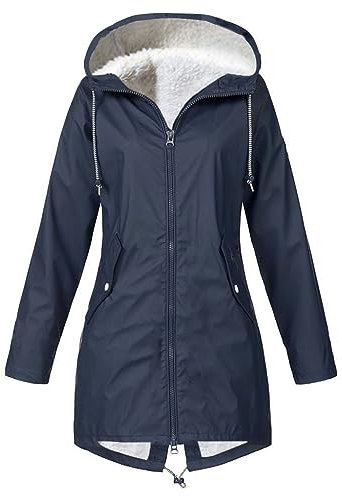 loobun Veste imperméable pour femme - Coupe-vent - Hiver - Automne - Polaire chaude - Légère - Respirante - Imperméable - Manteau d'extérieur avec capuche, A37 : bleu foncé, L