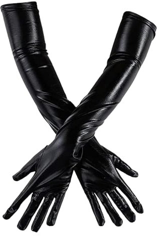 Werownsgso Damen Sexy Handschuhe, Lange Damen-Handschuhe aus PU-Leder,1920er Stil Handschuhe für Opernparty, Cosplay, Festlich Faschingskostüme Karneval (Schwarz)