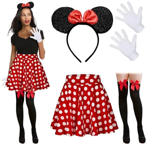 ZORTORZ Deguisement Costume De Souris Fille Avec Oreilles De Souris, Bandeau Pour Filles, Robe De Princesse Tutu Rouge à Pois Pour Fête Costumée, Carnaval, Fête De Carnaval (XL)