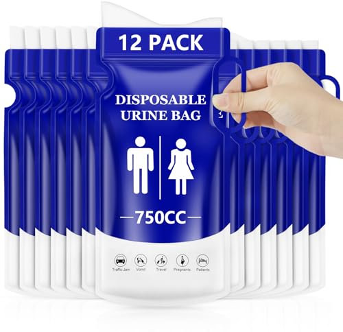 flintronic 12 Stück Tragbares Urinal für Unterwegs, 750ml Einweg-Urinbeutel mit Gel mit Griff, Notfall Toiletten für Männer Frauen Patienten Schwangere Kinder Camping Wandern Auto Reisen (Dunkelblau)