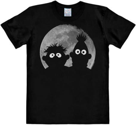 Logoshirt® Sesamstrasse Ernie & Bert Mond T-Shirt Damen & Herren | Offiziell lizenzierter Sesamstrasse-Fanartikel, 100% Baumwolle, Ernie & Bert vor dem Vollmond, hochwertiger Frontprint