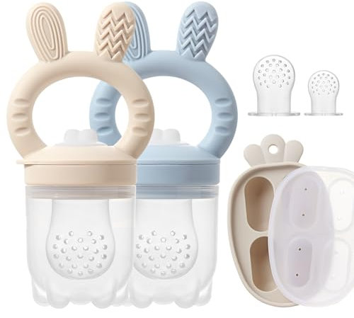 KIAANS Tétine Grignoteuse Bébé - Distributeur de Nourriture en Silicone Sans BPA | Jouet Dentaire Accessoire d'Alimentation Autonome (Bleu)
