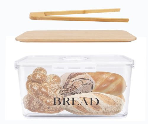 Boîte à pain pour comptoir de cuisine, Acrylique boîte de conservation de pain avec, huche à pain,conservateur de pain pour pain, toast, bagel, beignet et biscuits faits maison 32*18*16.5cm