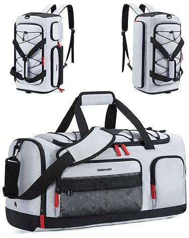 BAGSMART Sporttasche Damen und Herren, Sporttasche mit Schuhfach und Nassfach wasserdichte Gym Bag Reisetasche trainingstasche schwimmtasche für Fitness, Reisen, Outdoor-Aktivitäten, hellgrau
