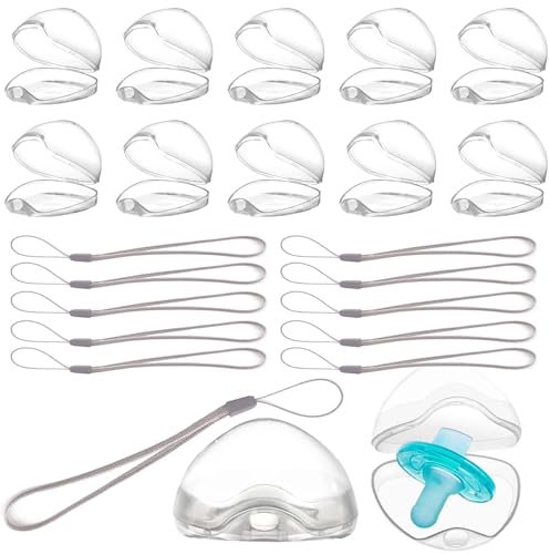 Caja para chupete para bebé, 10 unidades, transparente, estuche para chupete con cuerda, caja para chupete portátil, recipiente para guardar chupetes, caja para chupete resistente al polvo