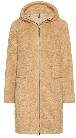 camel active Damen Teddyfell Mantel lang mit Frontzipper & Kapuze