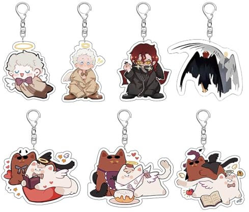 7 Pack Good of Omen Porte Clés Anime Figurine Aziraphales Crowleys Cosplay Accessoires Mignon Acrylique Keychain