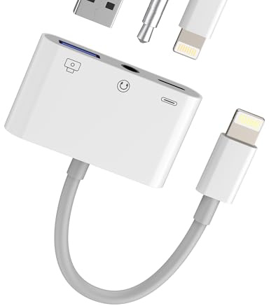 Adapter Lightning auf Klinke Kopfhörer 3,5 mm 3 in 1 USB OTG Stecker für iPhone 14 13 für iPad Ladegerät MFI-zertifiziertes Kabel für Apple Adapter Tastatur Kamera Fotos AUX Audio Zubehör Auto