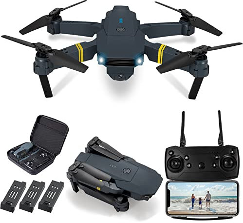 Drones con Camara 1080P Adultos, Dron para Adultos/Niños 1080P Quadcopter RC Drones Plegable, Vídeo en directo con drones FPV, Aterriza con Un Clic, 3D Flip. Regalos para Niñas/Niños, 3 Baterías