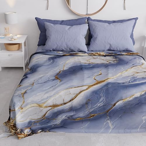 PETTI Artigiani Italiani Tagesdecke für Einzelbett, Frühling und Sommer, leichte Decke für Einzelbett, Indigo-Marmor, 100% Made in Italy