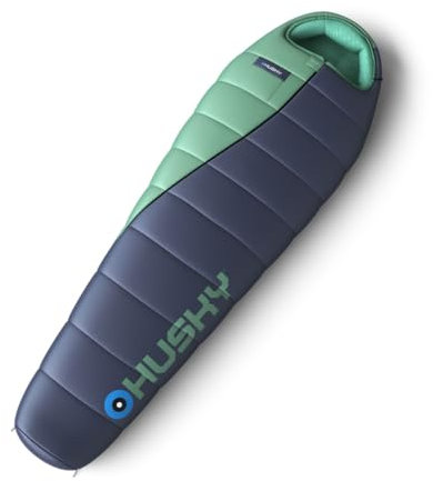 Husky Emotion Schlafsack 4 Jahreszeiten bis -20°C, Warmer Winter Mumienschlafsack für Erwachsene, Winterschlafsack für Camping, Trekking und Outdoor (Blau/Mint, 210x85)
