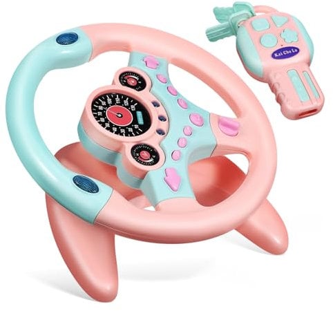KONTONTY Steering Wheel with Lights Sounds Realistic Driving Simulator for Cute Design for Interactive Play Car Accessories for Boys
