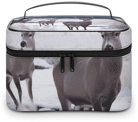 DDTKLSNV Deer on Frozen Wilderness Trousse per trucchi portatile da viaggio borsa cosmetica con cerniera organizer per trucco borsa da toilette per donne e donne